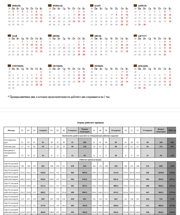 Производственный календарь Забайкальского края на 2024 год